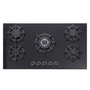 Professional Verona 90cm 5-burner black glass gas hob to buy Verona rangehood smoke extractor in Lagos set.